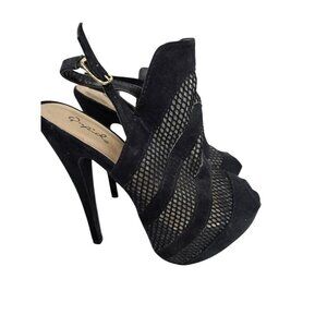 Qupid Black Peep Toe Heels